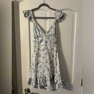 Blue and White Floral Ruffle Mini Dress Size M